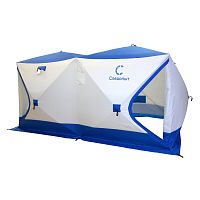 Палатка зимняя куб СЛЕДОПЫТ 3,8х1,9 м, 2-х комнатная,  S по полу 7,2 кв.м, 3 слоя , цв. синий/белый
