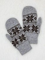 Варежки  из верблюжьей шерсти, цв.серый с рисунком