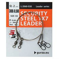 Поводок с застежкой Gurza-SECURITY STEEL 1x7 L 300/0.36 mm (2шт/уп) (Test 15kg)