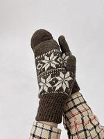 Варежки  из верблюжьей шерсти, цв.шоколадный с рисунком